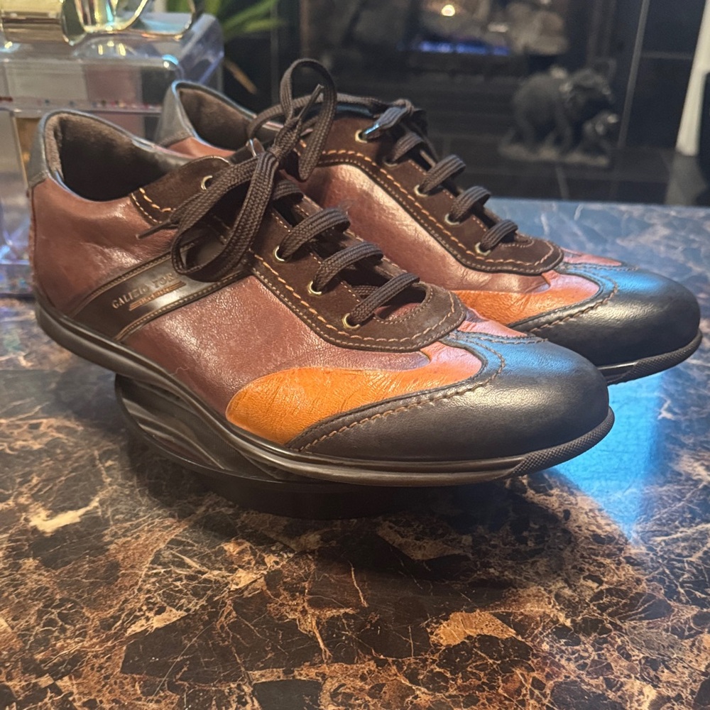 Galizio Torresi Men's Brown/Orange Leather Sneakers - Size 10US/43EU - Picture 2 of 12